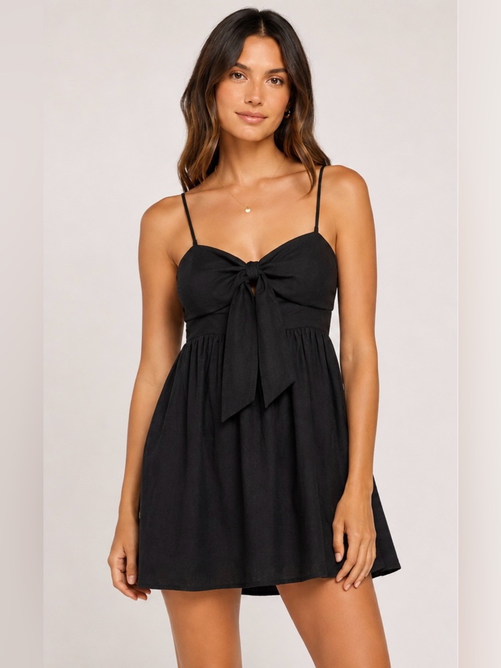 All in Favor Black Bow Front Mini Dress Size L NWT